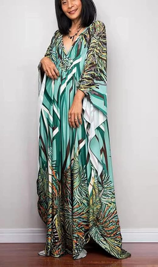 Venasha Womens Caftan Floral Print Kaftan Dress Short Sleeve Swimsuit Cover up Loungewear for Summer