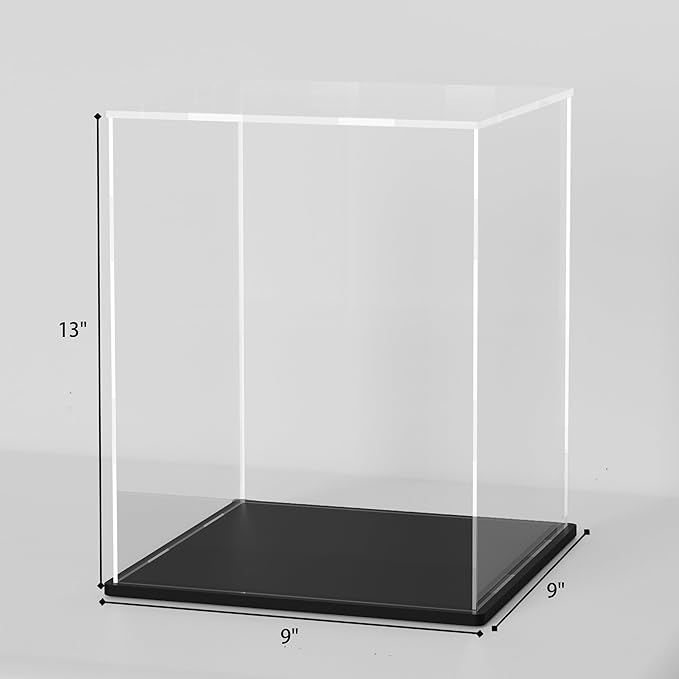 Acrylic Display Case for Collecibles, Clear Square Acrylic Box for Figures Statues Toys and Trophy, 9" L x 13" W x 13" H