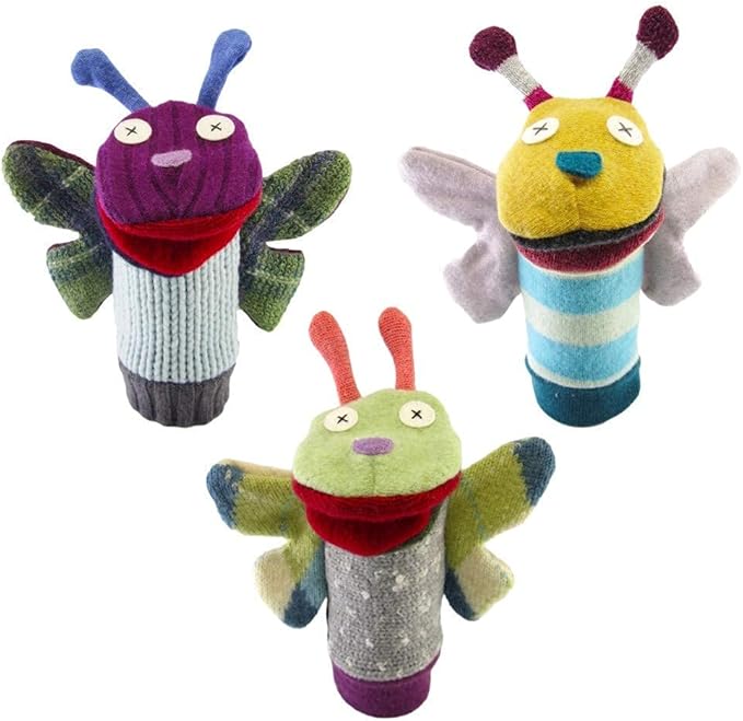 Cate and Levi - Hand Puppets for Kids, Adults and Toddlers - Premium Reclaimed Wool - Handmade in Canada - Machine Washable (Butterfly)