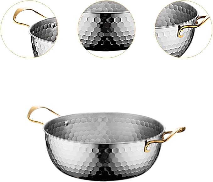 Generic Korea Ramen Pot, Stainless Steel, Silver 22cm, No Lid, Portable, Fast Heating, Multifunctional, Suitable for Home, Camping, Restaurant
