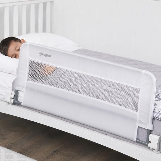 Regalo Safety Swing Down Crib Rail for Toddlers, 33" Baby Bed Rail Guard with Reinforced Anchor Safety System, Convertible Crib Bed Rail, White