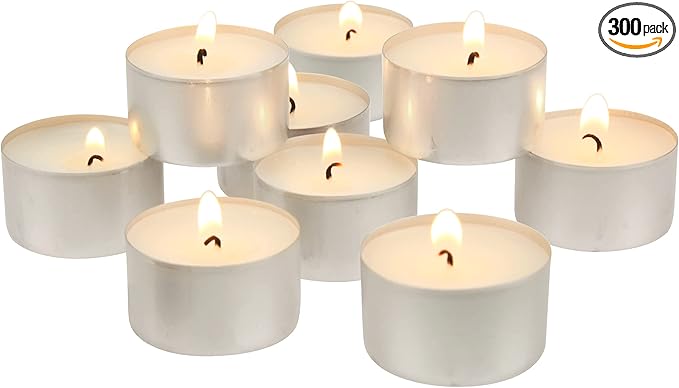 Stonebriar 300 Pack Unscented Tea Light Candles with 6-7 Hour Extended Burn Time, White, 300 Count