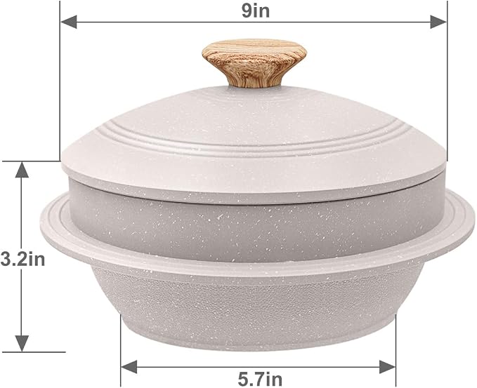 Cast Aluminum Pot with Lid, 72 oz Non-Stick Casserole Dish Korean Stone Bowl Induction Compatible, 2150 ml - White