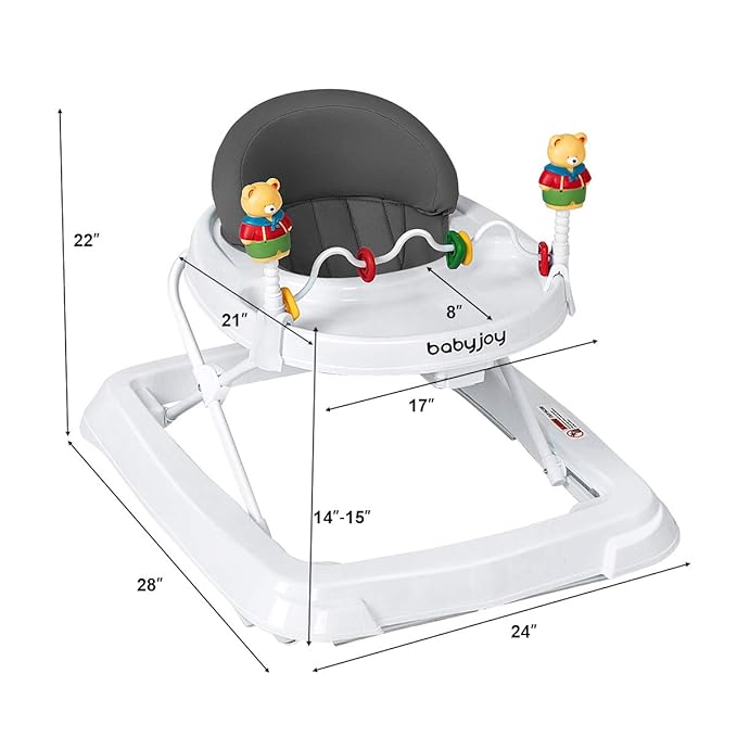 BABY JOY Baby Walker, Foldable Activity Walker with Adjustable Height, Large Tray & Removable Toys, Baby Walker with Wheels for Boys Girls 6-18 Months (Gray)