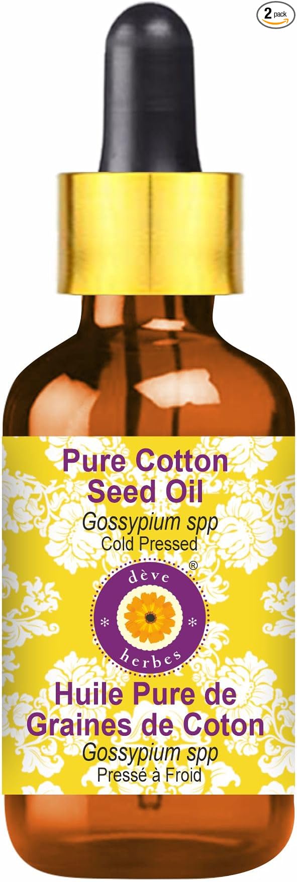 Deve Herbes Pure Cotton Seed Oil (Gossypium spp) with Glass Dropper Cold Pressed 30ml (1 oz)