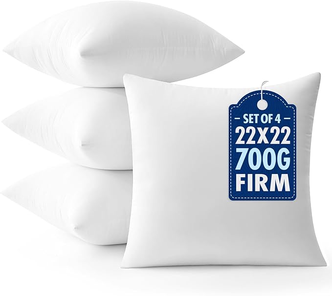 MIULEE 22x22 Throw Pillows Inserts 4 Pack, Decorative Pillows for Couch Bed | 100% Virgin Filling, Full and Fluffy, Lumbar, Back and Neck Support