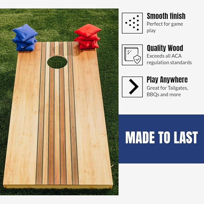 Tailgating Pros Regulation Cornhole Boards Flag Set - Includes 8 Bean Bags, Carrying Cases, and 4'x2' Corn Hole Toss Game