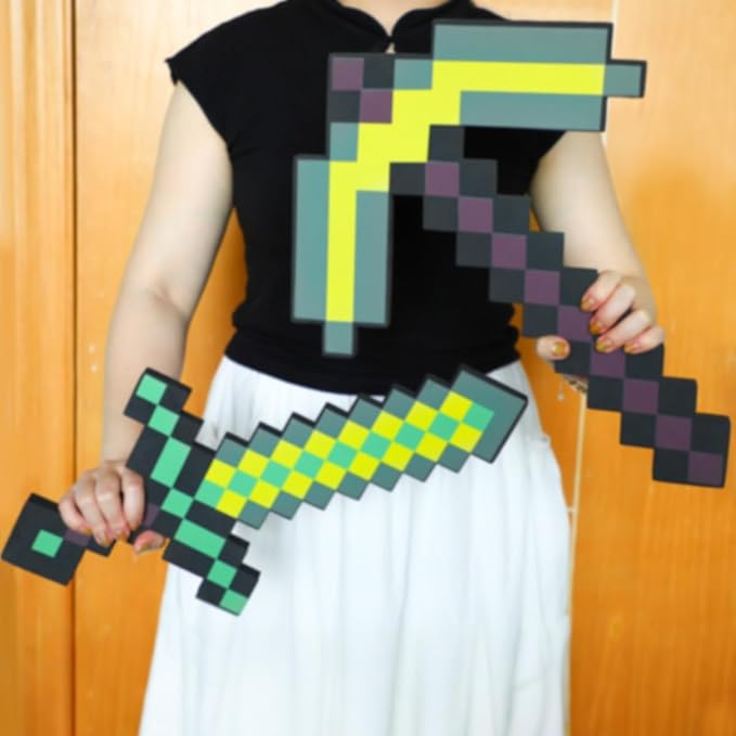 Pickaxe and Sword Toys,Foam Sword for Game Role-Play,Weapons,Halloween Christmas and Parties,Gift for Video Game Fans
