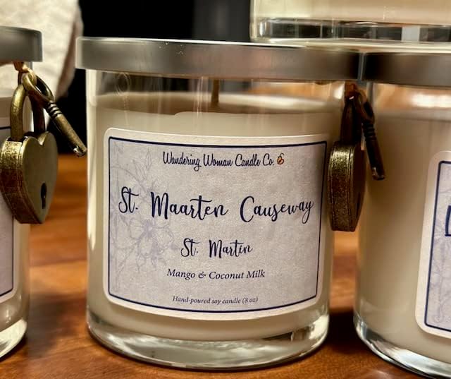 Wandering Woman Candle Company 8 oz Soy Wax Candle (St Maarten Causeway: Mango & Coconut Milk)