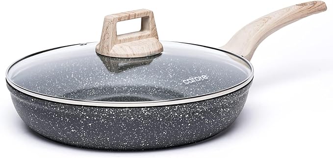 CAROTE Non Stick Frying Pan, 10 Inch Classic Granite Skillet with Glass Lid | Non Toxic Kitchen Healthy Stone Cookware, Compatible with All Stovetop, Dishwasher Safe, PFOA Free