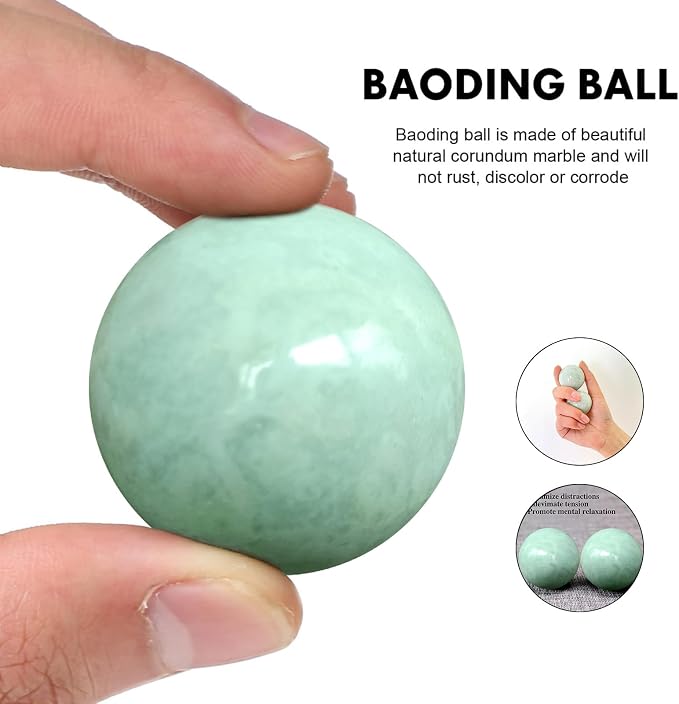 Traditional Chinese Baoding Balls, Marble Health Exercise Stress Relief Balls with a Retro Style Tassel Boxes for Gift, Green, 2-Piece Set, Medium-1.57"