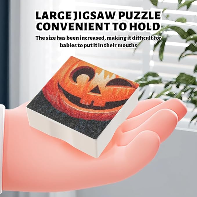 Anzikfoy 48 Piece Toy Building Jigsaw Puzzle Sets, 2 in 1 Halloween Theme Boys Girls Puzzles Building Block with Reusable Drawing Board Set for Toddlers Ages 1-3 and Kids 3+ Year Old
