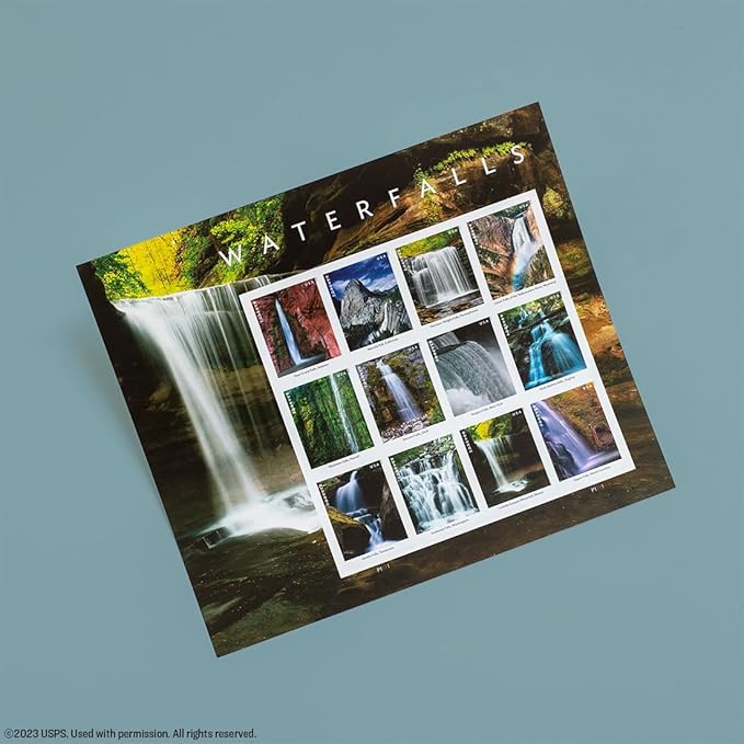 Waterfalls (2 Sheets of 12) Forever Postage Stamps US Postal First Class Nature Rock River Park Party Announcement Celebration Anniversary Wedding 2023 Scott #5800