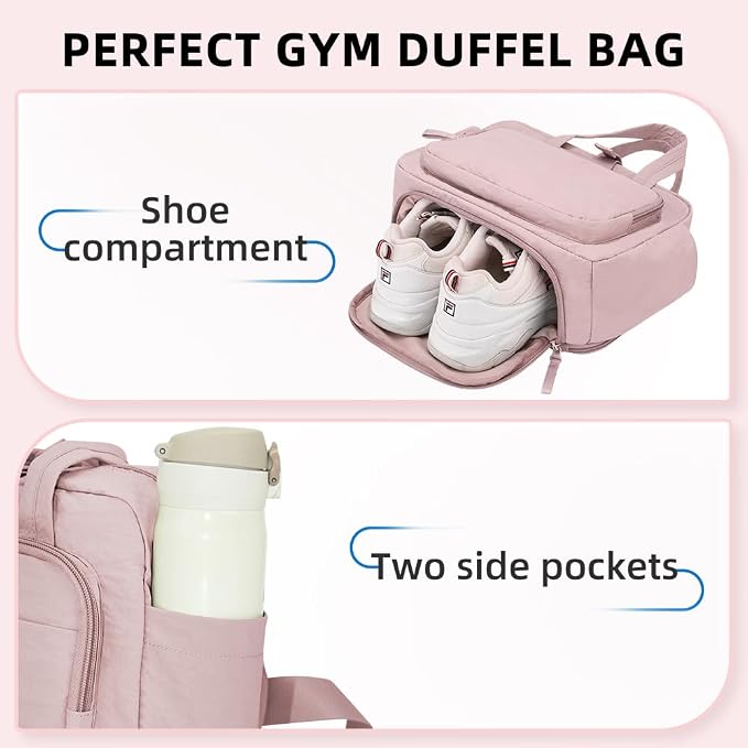 mini gym bag for women, travel duffel bag with wet pockets and Shoe Compartment,Lightweight carry on weekender duffel, water resistant,for sports,yoga,dance,blue