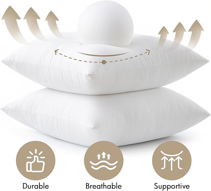MIULEE 16x16 Pillow Inserts 4 Pack, 100% Virgin Fiber Filling Throw Pillows | Decorative Pillows for Sofa Bed Couch, Firm and Full Pillows, Excellent Support, Soft Brushed Fabric