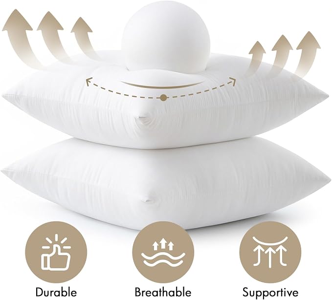 MIULEE 14x14 Pillow Inserts 4 Pack, 100% Virgin Fiber Filling Throw Pillows | Decorative Pillows for Sofa Bed Couch, Firm and Full Pillows, Excellent Support, Soft Brushed Fabric