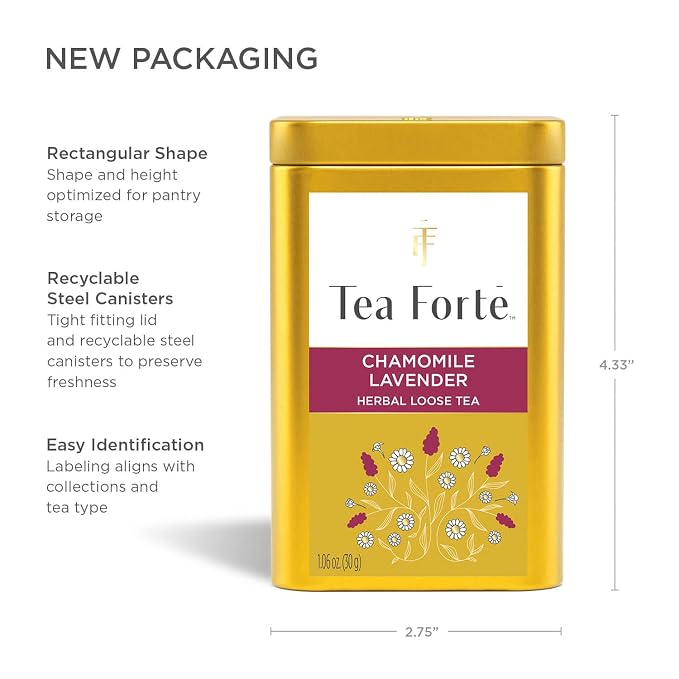 Tea Forte Chamomile Lavender Premium Loose Leaf Caffeine-Free Herbal Tea Blend Canister, Makes 35-50 Cups,