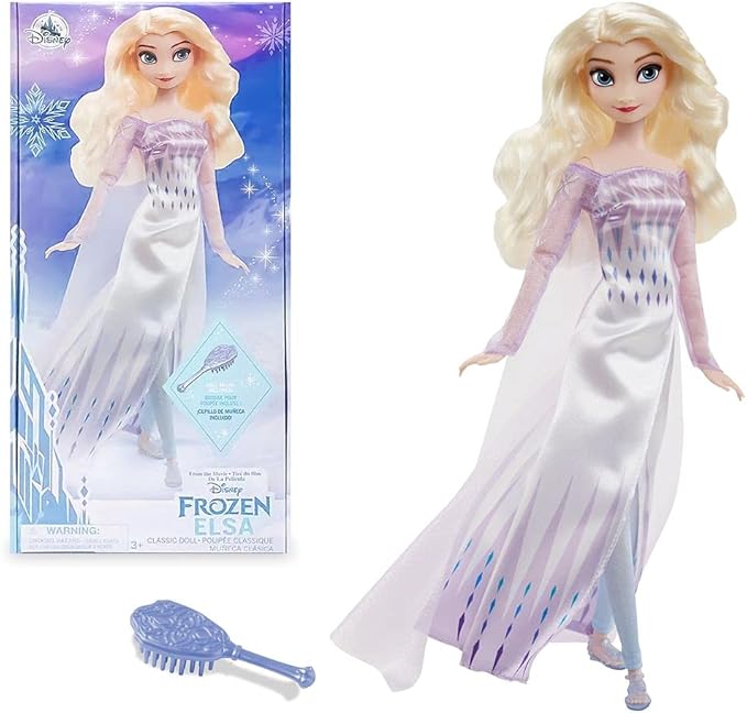Disney Store Official Disney Princess Classic Doll (Elsa from Frozen 2), 11 Inches, Includes Brush with Molded Details, Fully Posable Toy in Classic Outfit - Disney Princess Toys for Girls