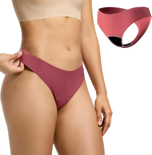 Seamless Thong Period Underwear for Women Teens Light Flow Moisture Wicking Side Leak Prevention Panties 3 Pack