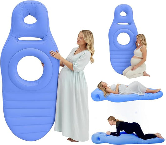 Inflatable Pregnancy Pillow, Pregnant Woman's Abdominal Hole Full Body Inflatable Bed Abdominal Mattress, Prone Pregnancy Pillow - Pregnant Woman's Swimming Pool Float (Blue)