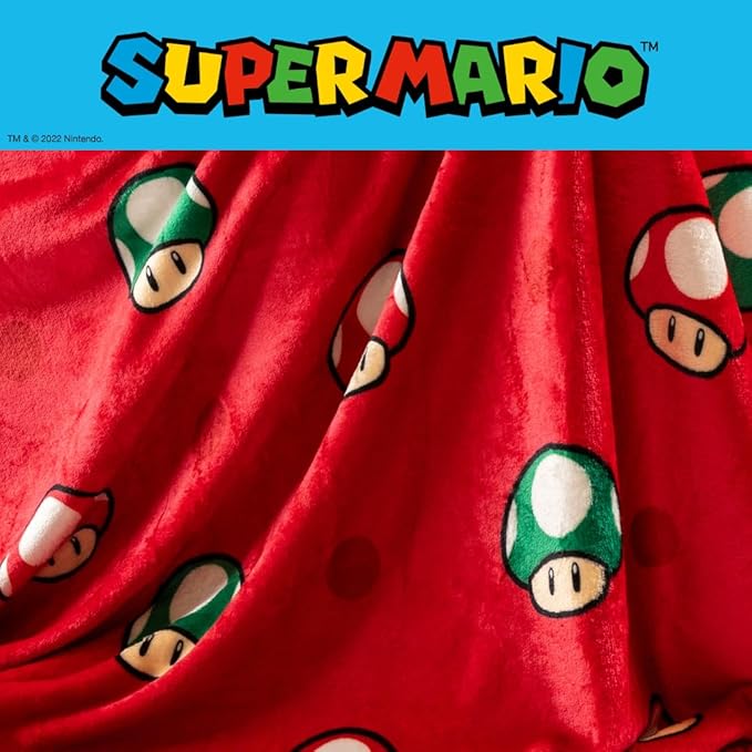 Franco Nintendo Super Mario Gaming Toad Kids Bedding Super Soft Plush Throw Blanket, 46 in x 60 in, (Officially Licensed Product)
