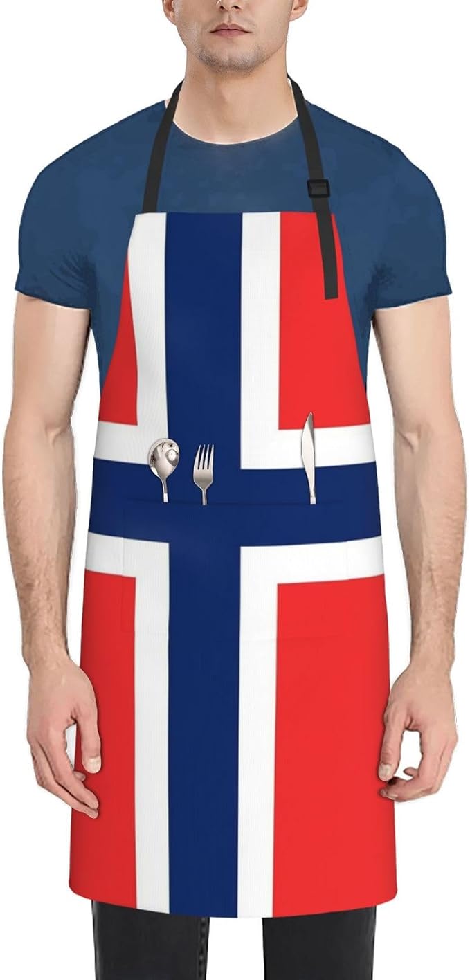 Cute Flag Kitchen Cooking Aprons for Women Men Adjustable Patriotic Flag Apron with 2 Pockets for Home Kitchen Garden