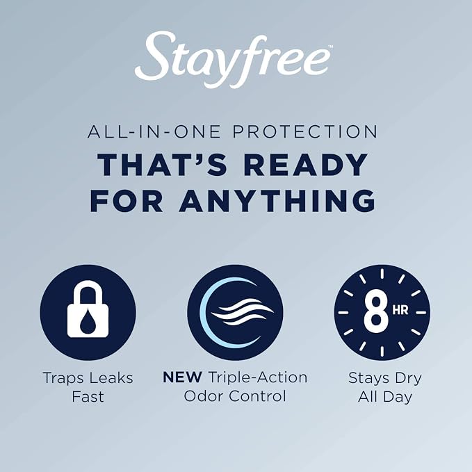 Stayfree Ultra Thin Pads 36 Count & Carefree Panty Liners Regular 54 Count Periods Leaks Protection