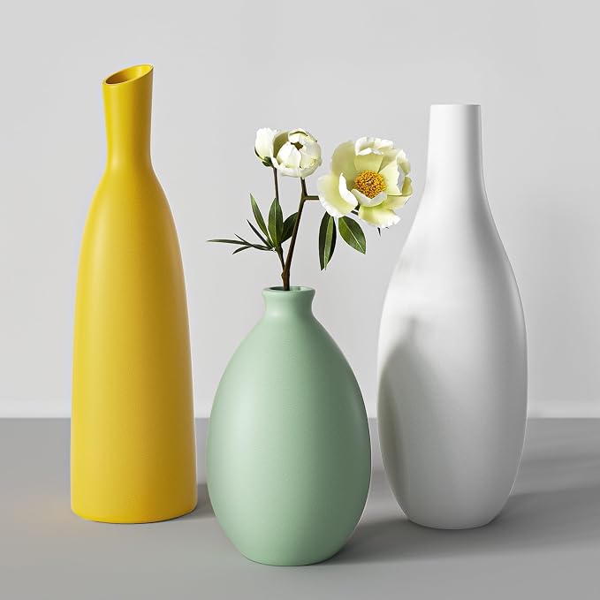 Ceramic Flower Vase Set, Modern Farmhouse Decorative Vases for Dining Room,Bookshelf Office Entryway(Multicolored Mix Set 3)