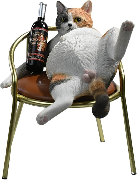 JXK Cat Statue Drunking Cat Figurine for Desktop Decor Durable Polyresin with Intricate Details Gifts for Mom Women Cat Lovers