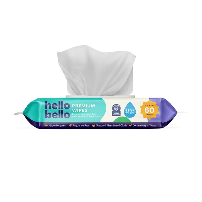 Hello Bello Premium Fragrance-Free Baby Wipes, with Chamomile & Aloe Extracts for Sensitive Skin - 18 Resealable Packs = 1080 Total Wipes