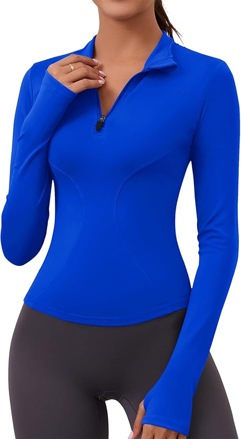 LOMON Womens Long Sleeve Workout Tops Quick Dry Quarter Zip Pullover Crop Yoga Athletic Slim Fit Shirts