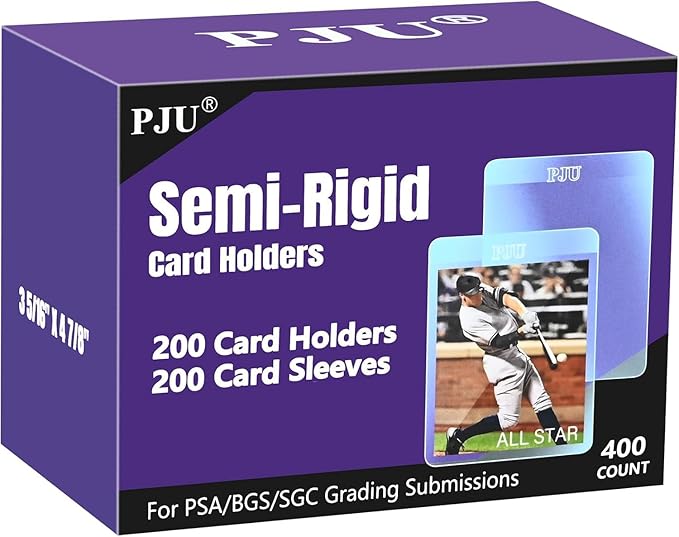 200ct Semi Rigid Card Holders & 200ct Card Sleeves for PSA, SGC, BGS, CSG Graded Card Submissions, Semi Rigid Baseball Cards Sleeves Protectors, PSA Graded Trading Cards Sleeve