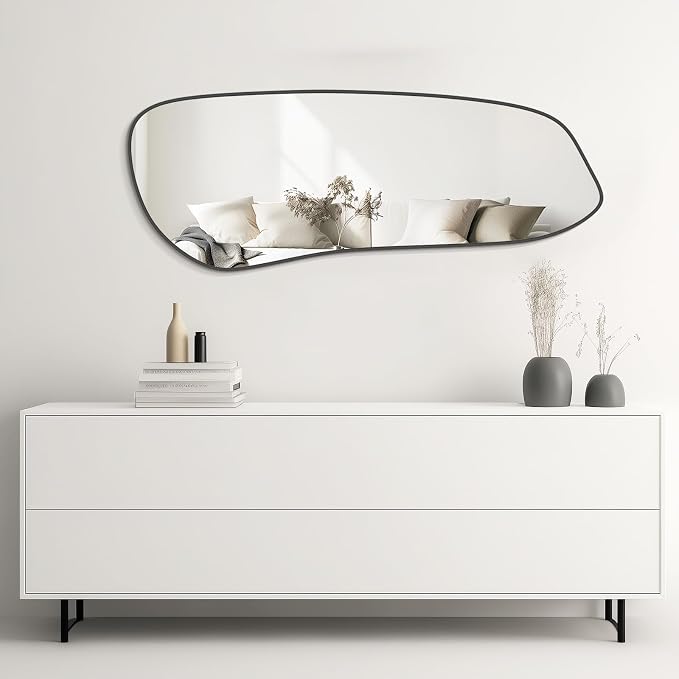 Irregular Wall Mirror, Asymmetrical Mirror Wall Mounted with Black Framed for Living Room, Bathroom, Bedroom, Entryway Wall Decor, 46"×18", Black