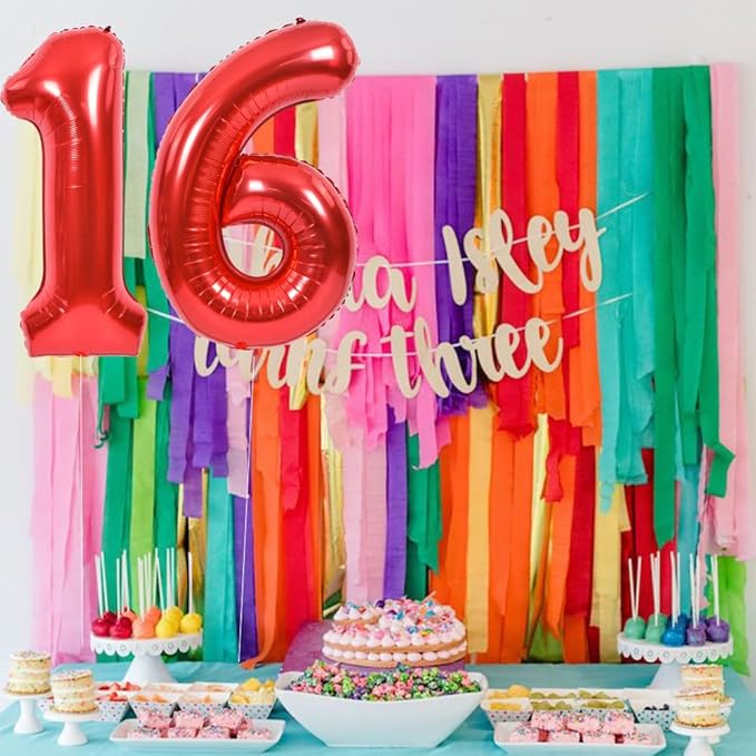 TONIFUL 40 Inch Red Large Numbers Balloons Number 16 Digital 16 Helium Balloons, Foil Mylar Big Number Balloons for Birthday Party Anniversary Supplies Decorations