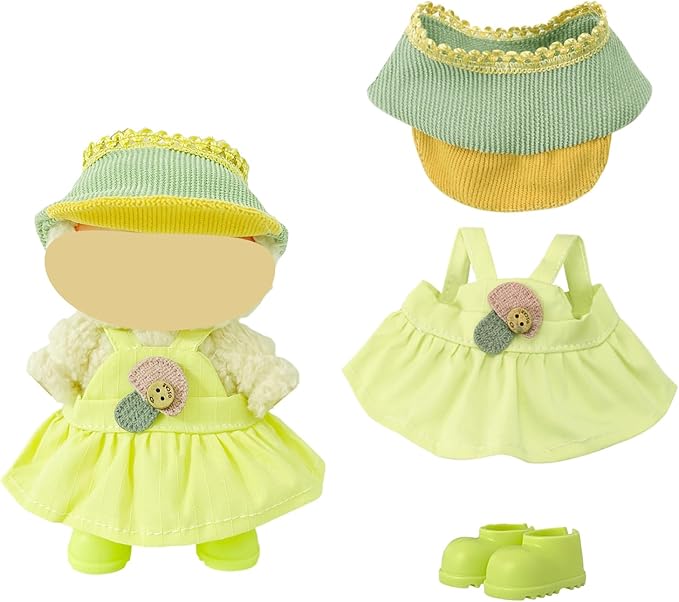 Macaron Style Doll Clothes Set for 17cm Plush Dolls, Include 5 Outfits with Hats, Shoes, Glasses and Mini Bags, Cute Dress Up Accessories for Doll Play and Display (No Dolls) (Macaron Style)