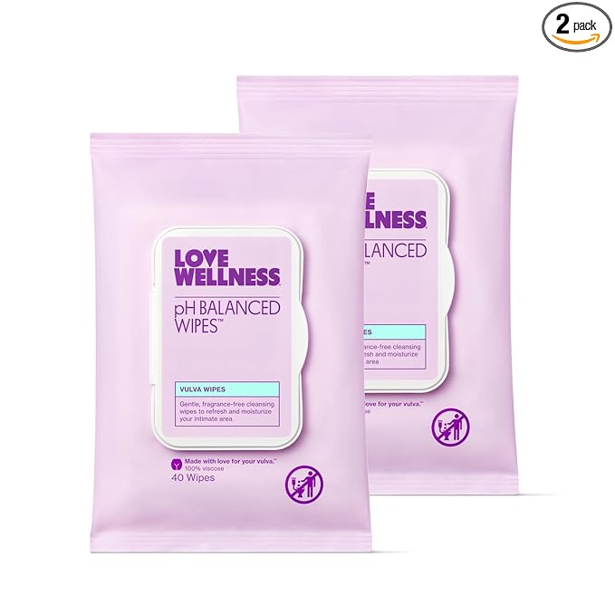 Love Wellness pH Balanced Wipes for Women | Feminine Hygiene for Cleansing with Aloe Vera | Fragrance-Free Intimate Health | Moisturizing, Soothing & Calming for Sensitive Skin | Travel Size | 2-Pack