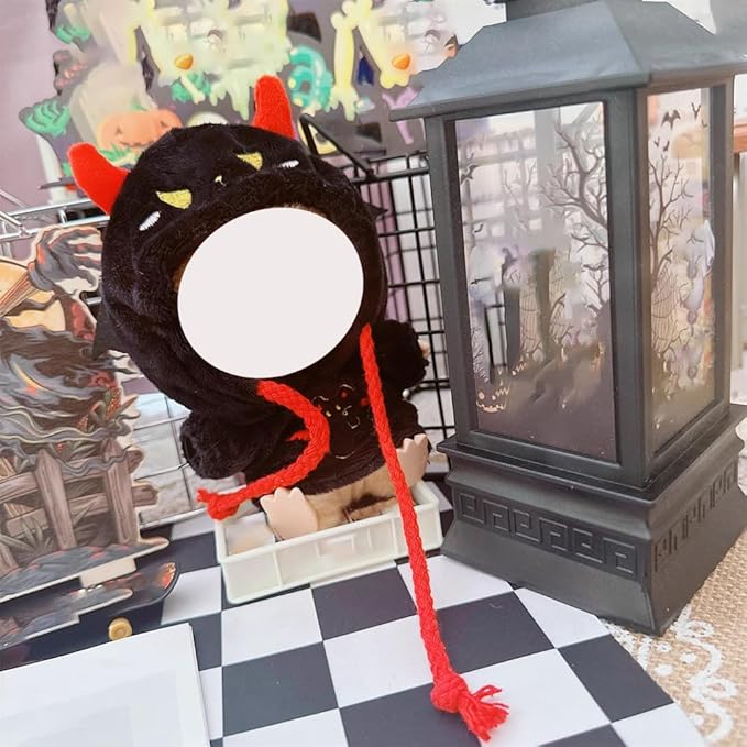 niannyyhouse 10cm-15cm Plush Doll Clothes Black White Ghost Hoodie 17cm Doll Dress Up (White)