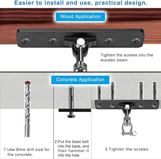Dolibest Heavy Duty Swing Hanger, Swing Set Accessorie for Indoor Outdoor Playground, Porch Swing Hanging Kit for Wooden and Concrete Set with 4 Wood Screws and 4 Expansion Bolts, 900LB .