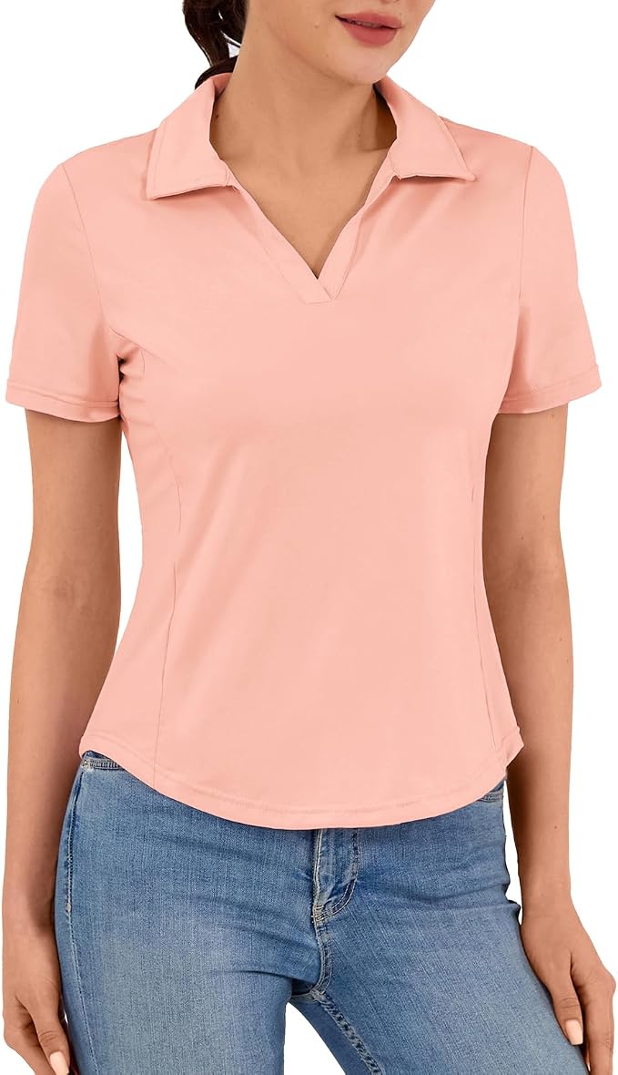 JACK SMITH Women's Golf Polo Shirt V Neck Short Sleeve Tennis Shirt Sun Protection Moisture Wicking Athletic Tops