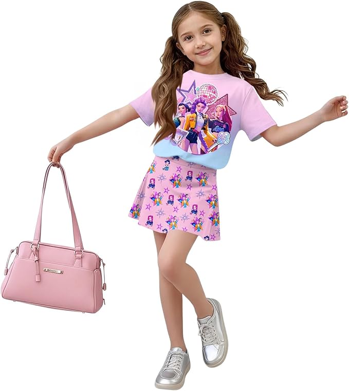 HTHLVMD K Pop Short Sleeve T-Shirt and Skirts Outfits Set for Girls Hunters Rumi Mira Zoey Graphic Tees De-Mon Costume