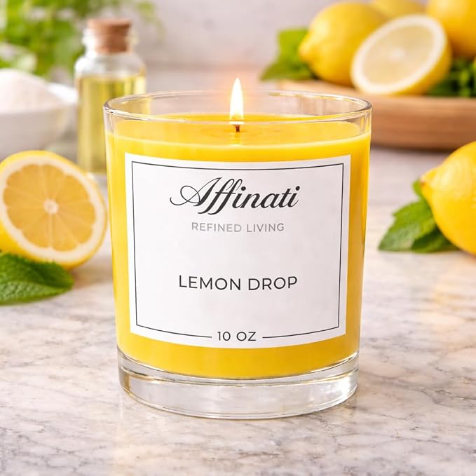 Lemon Drop Affinati 10 oz Scented Candle for Home – Long Lasting Fruity Soy Blend Candle with Wooden Wick, Strong Scent Throw Glass Jar Candles, Premium Clean Burning Aromatherapy Gifts