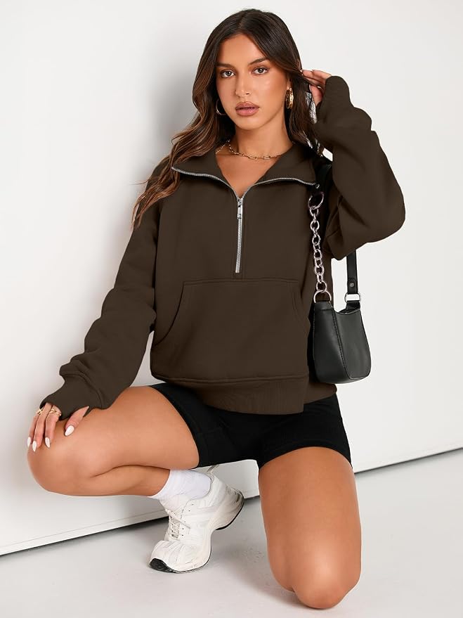 AUTOMET Womens Sweatshirts Half Zip Fleece Pullover Fall Outfits | Fall Fashion Clothes 2026,Cropped Sweatshirts,Cute Y2k Tops,Quarter Zipper Sweater,Winter Loungwear Outfits