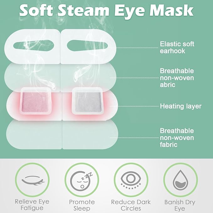 96 Packs Steam Eye Mask Disposable Self Heating Eye Mask for Dry Eyes Spa Warm Sleep for Home Office Travel Eyestrain Relieve