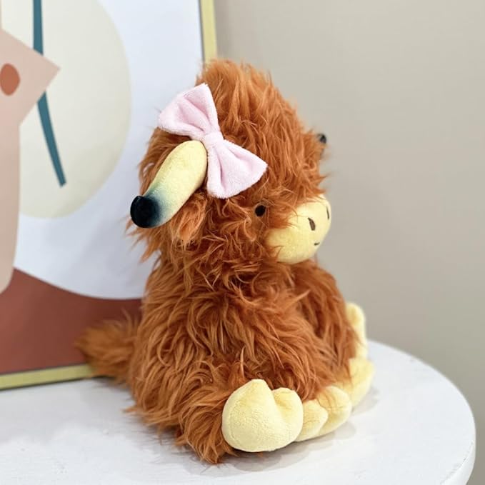 Highland Cows Stuffed Animals Plush, Cute Fluffy Bowknot Highland Cow Plushies Figure Toys Decor Gifts for Kids Baby Girls Boys