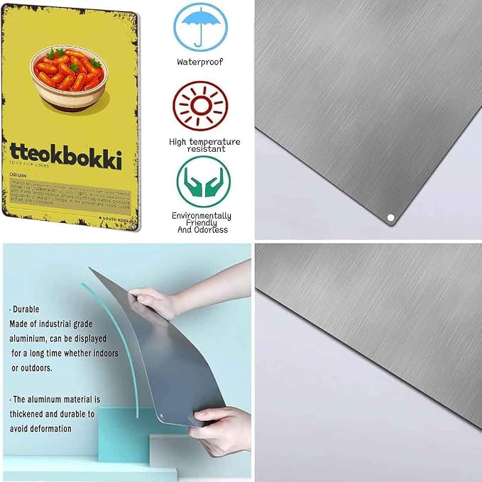 Vintage Tteokbokki Spicy Rice Cakes Art 8x12 Inch Aluminum Metal Sign, Retro Korean Food Decor For Kitchen Dining Room Restaurant Man Cave Garage, Funny Wall Decor