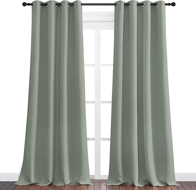 NICETOWN Greyish Green Blackout Curtains 102" Long for Office, 55" Wide, 2 Pieces, Dining Room, Guest Room, Sound Reducing Heat and Cold Block Curtain Panels for Modern Room Decorative