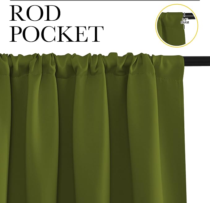 NICETOWN Window Curtains Blackout Drapes, Olive, 1 Pair, 52 by 84-Inch, Thermal Insulated Solid Rod Pocket Blackout Curtains/Draperies for Living Room