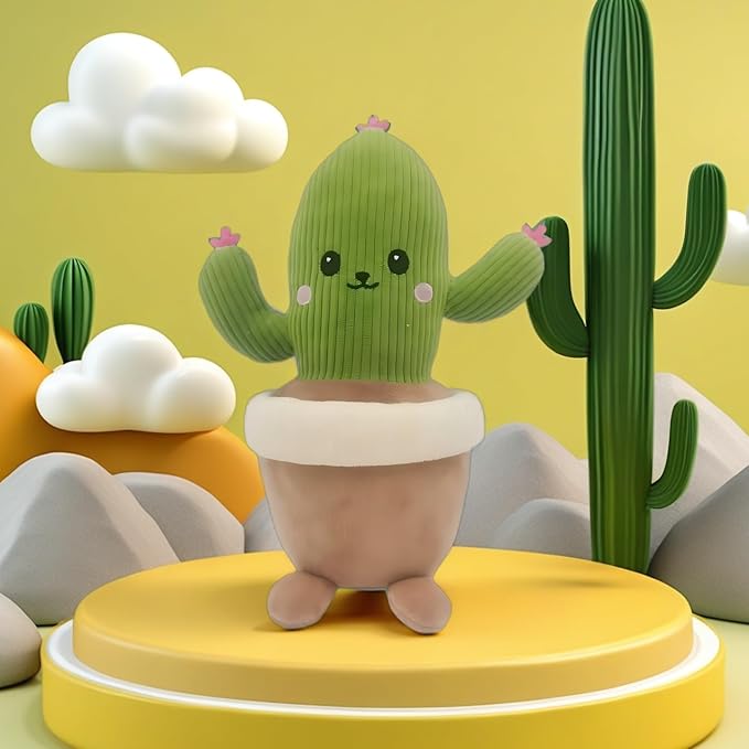 Stuffed Plant Plush Toy, Happy Face Flower Plushies Plant Pillow Decorationr with Natural Scent, Adorable Stuffed Flower for Christmas Horror Plush Halloween(Cactus)
