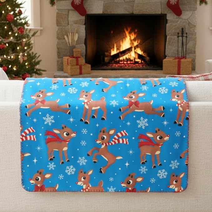 Rudolph The Red Nose Reindeer Holiday Christmas Kids Bedding Soft Plush Sherpa Blanket Throw, 46 in x 60 in, (Officially Licensed Product) by Franco