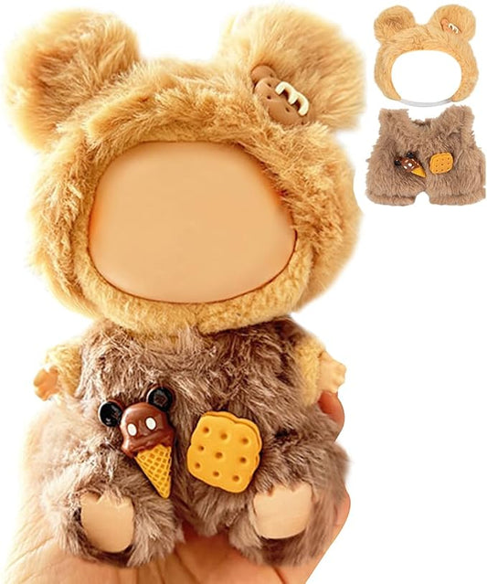 17cm Doll Clothes for Labubu - Plush Clothes for Dolls Outfit - Accessories for 17cm Dolls Clothes -Cute Sandwich Cookie Bear Costume, No Doll Included